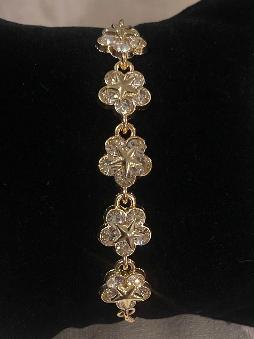 Swarovski Gold Floral Crystal with Stars Link Bracelet with adjustable closure